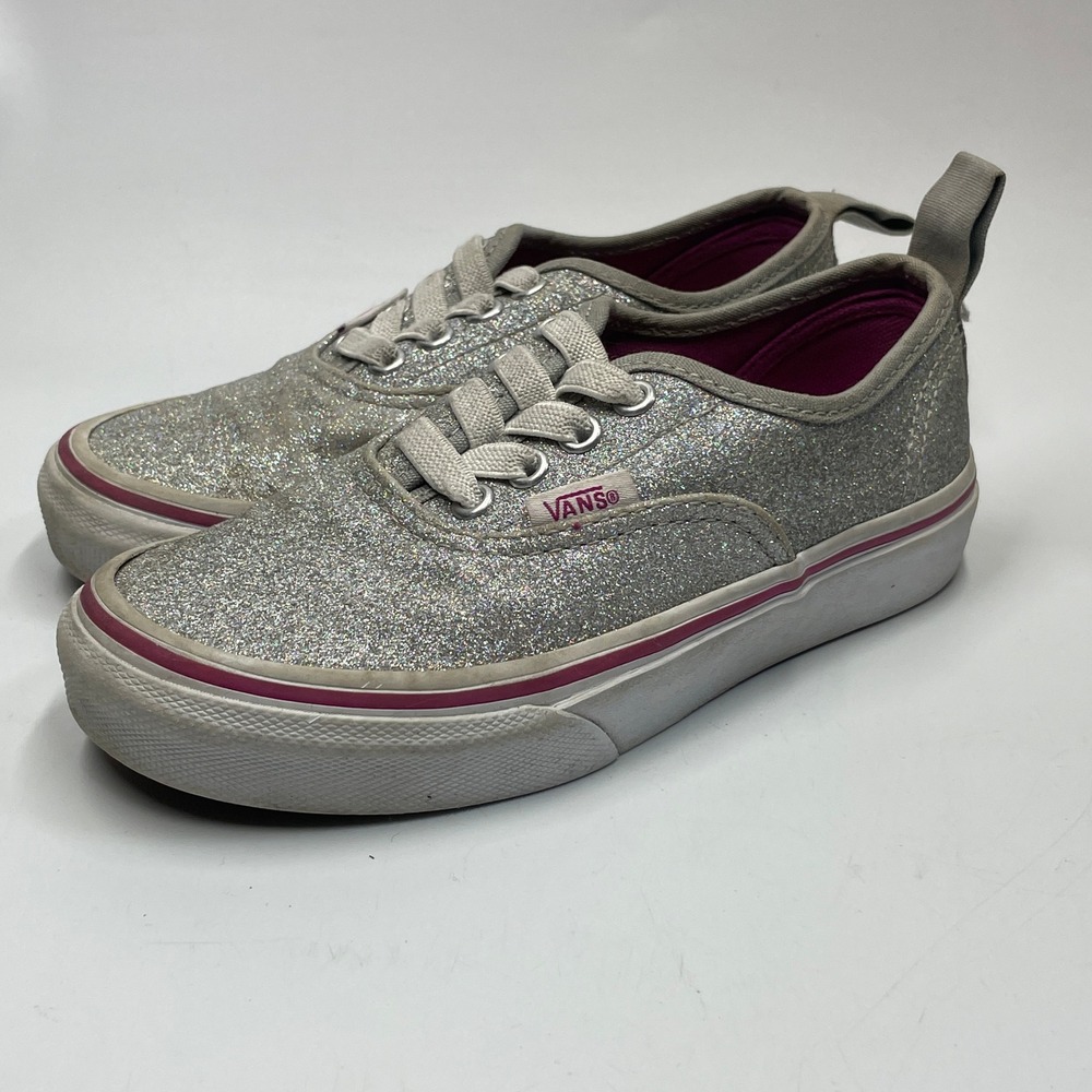 Vans Authentic Girls Size 13.0 Kids Silver Glitter Sparkle Sneakers Pink Trim